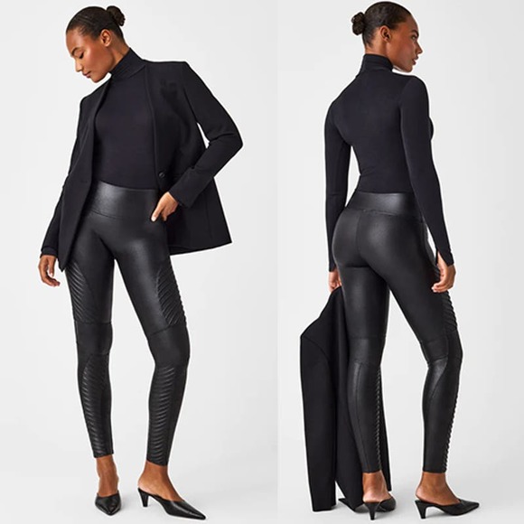 NEW Spanx Faux Leather Moto High Rise Very Black Leggings - Picture 8 of 8